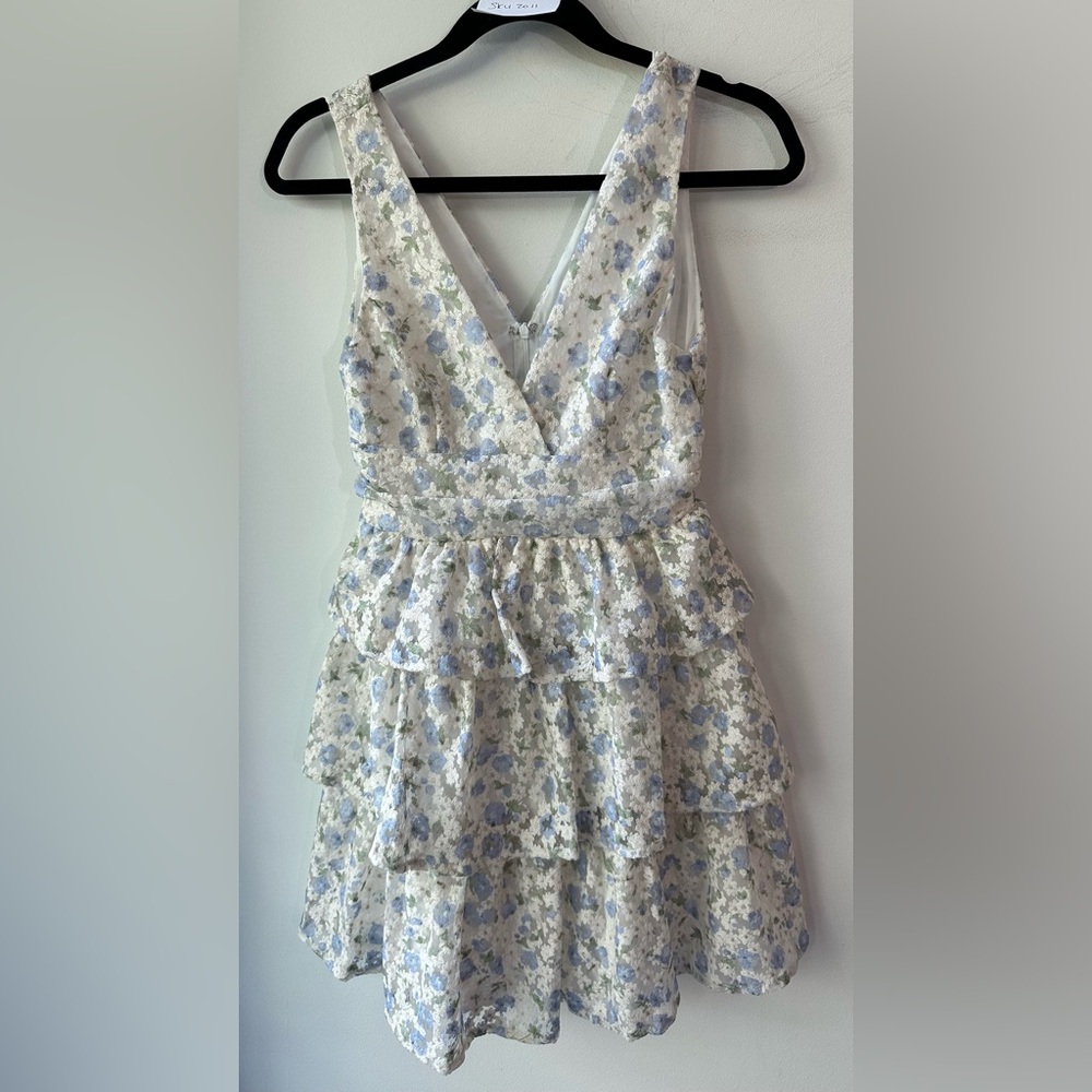 Altar’d State Ivory Multi Floral Tiered Mini Dress XS 80